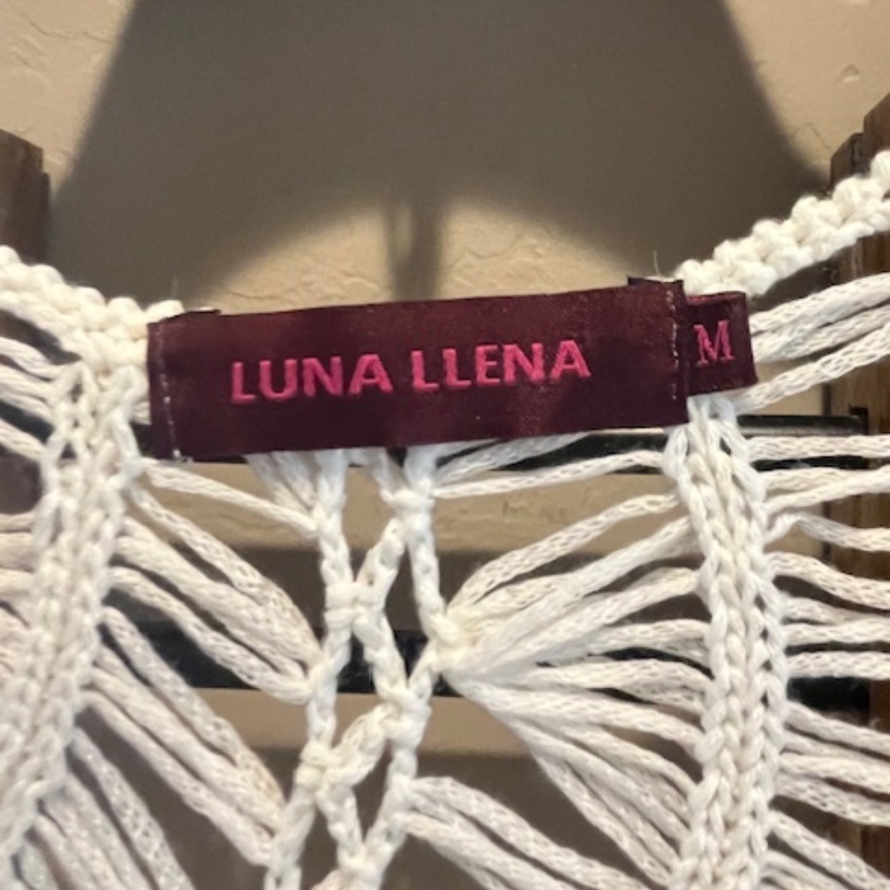 Luna Llena White Crochet Boho Tunic Top Sz M Beach Coachella Country Boho - Picture 6 of 9